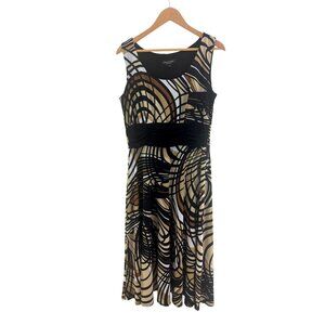 Perceptions Black Brown Abstract Print Midi‎ Maxi Dress Size 14 Fall Sleeveless